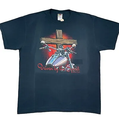 VTG Jesus Tee Motorcycle Biker Christian Wooden Cross Romans 8 Faded T-shirt L • $29.95