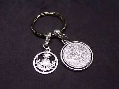 £6.95 • Buy 1963 60th Birthday Gift Lucky Sixpence Coin Keyring & Scottish Thistle Charm N1