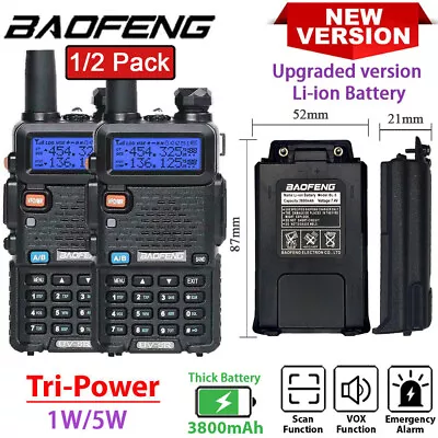 Baofeng UV 5R 5W V/UHF Two Way Radio Dual Band Ham Walkie Talkie 3800mAh Battery • $30.31