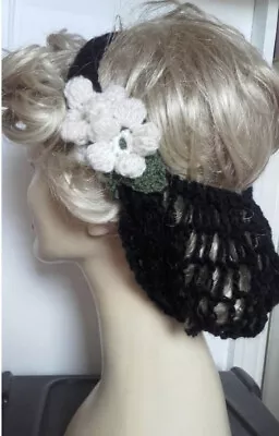 £25 • Buy 1940s Black Handmade Hair Snood Wartime Ww2 Cream Flowers New