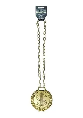 Necklace Bling Dollar Gold 12cm W/80cm Chain Gangster Rapper Fancy Dress • £4.49