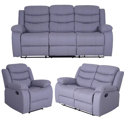 NEW Roma 3 Seater 2 Seater And Armchair Light Grey Leather Recliner Sofa 3+2+1 • £339