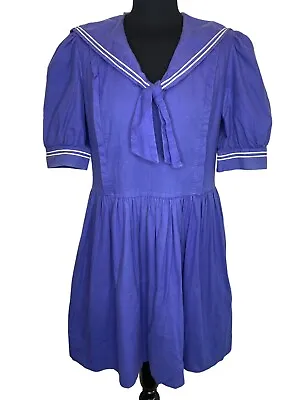 £42 • Buy Vintage Laura Ashley Nautical Sailor Dress Knee Length Blue White Stripes 16