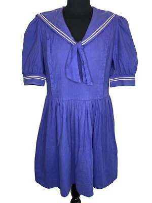 £42 • Buy Vintage Laura Ashley Nautical Sailor Dress Knee Length Blue White Stripes 16