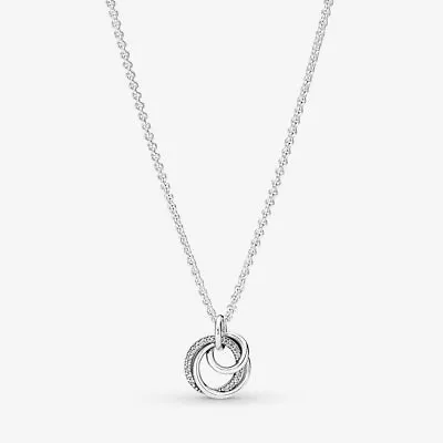 S925 ALE Silver Pandora Genuine Three-ring Pendant & Necklace • £27