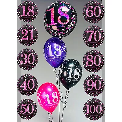 £4.25 • Buy PINK & BLACK BIRTHDAY PARTY BALLOONS, MILESTONES 18,21,30,40,,50,60,70,80,90’s