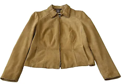 George By Mark Eisen Women Suede Jacket Size M Camel Full Zip Pockets Boho • $24.99