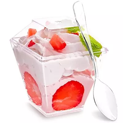 100 Pack 2oz Mini Dessert Cups With Lids And Spoons Square Clear Plastic Par... • $30.99