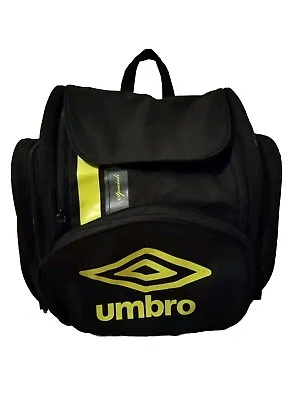 Umbro Retro Vintage 90s Backpack Rucksack Multi Pockets Black Yellow Logo Rare  • £15
