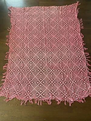 Vintage Boho Handmade Crochet Pink Coverlet Bedspread 108  X 87  Granny Cottage • $29.99