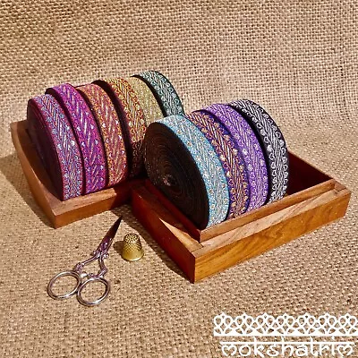 £2 • Buy Traditional Indian Asian Gold Metallic Stripe Jacquard Ribbon Trim MA126