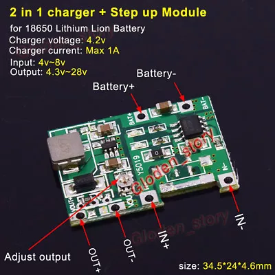Lithium Li-ion 18650 3.7V 4.2V Battery Charger Board DC-DC Step Up Boost Module • £2.88