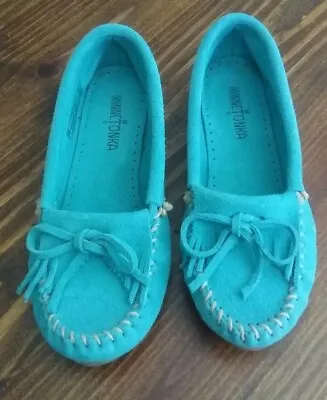 Minnetonka 402S Kilty Moccasin Shoes Turquoise  Suede Leather Women Size 7.5 • £24.33