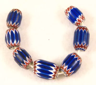 7 Old Venetian Six Layer BLUE CHEVRON Glass African Trade Beads B • $35.99