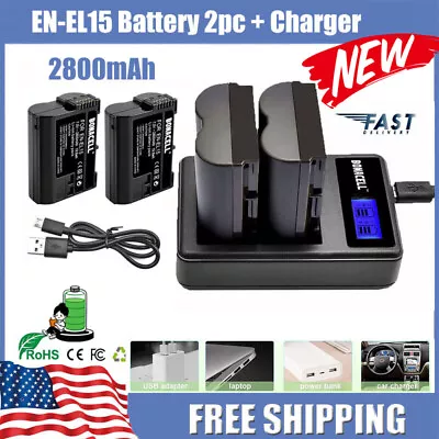 EN-EL15 Battery 2PC+ Charger For Nikon D600 D800 D810 D850 D7000 D7100 D7200 New • $19.99