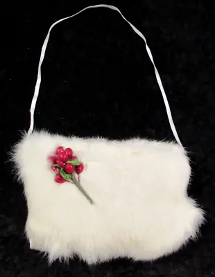 Vintage  1960s Child  White Rabbit Fur White Satin Lining Hand Muff EUC • $17.99