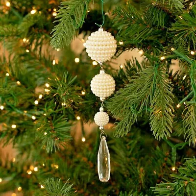 8  Crystal Rhinestone Beaded Pearls Jeweled Hanging Teardrop Prism Ornament  • $12.95