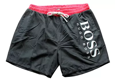 Sale!!! Hugo Boss Men Swim Shorts Black With Red Color Trunks Boss Logo Print • $30.02