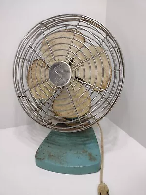 Superior Electric Vintage Metal Table Top Fan Blue Turquoise 12  Model 800 • $49.99