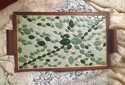 MCM Vintage Large & Small Leaf Mosaic Tile Wood Serving Tray • $25