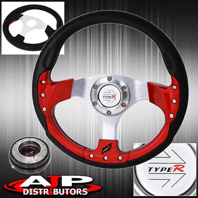 Type-R 320mm 6 Bolt Red Fusion Style Steering Wheel + Black Slim Quick Release • $45.99