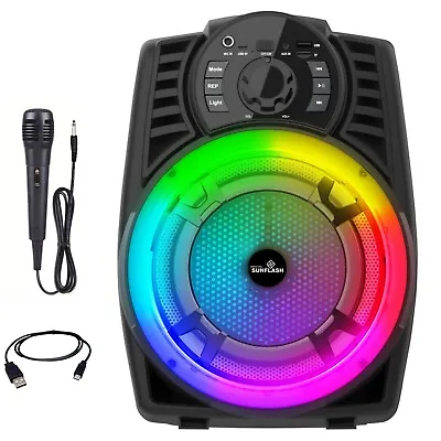 Portable Bluetooth Speaker 8in' Party Sound System RGB Lights FM USB Mic SF128 • $27.99