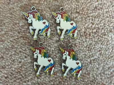 4 Unicorns Metal Enamel Charms Pendants - Rainbow • £4.50