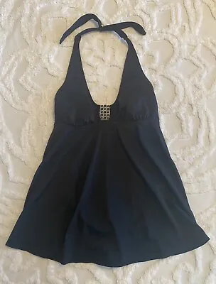 Liz Lange Maternity Black 1-Piece Halter Swimsuit Swim Dress Medium NWT • $15