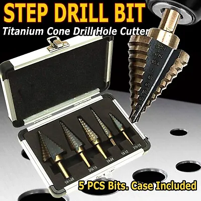 HSS 6PCS Titanium Step Drill Bit Set W Automatic Center Punch High Speed Steel • $14.95