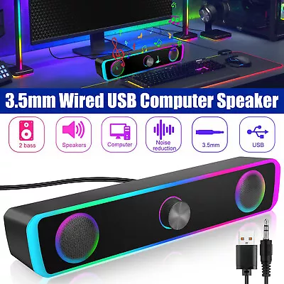 3.5mm Mini USB Wired Computer Speakers Stereo Bass RGB LED For PC Laptop Desktop • $25.48