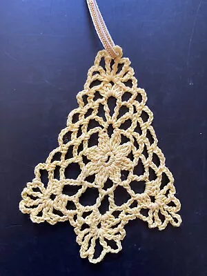 Handmade Crochet Christmas Tree Decoration In Gold Fine Cotton • £3