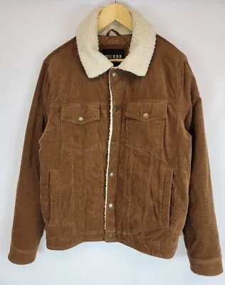 Guess Los Angeles Sherpa Collar Lined Long Sleeve Corduroy Brown Jacket Mens  M  • $36