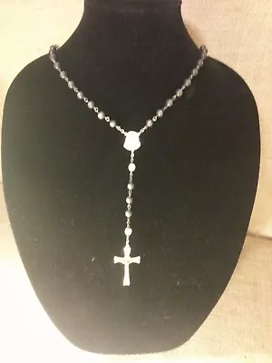 Vintage 22  Sterling Silver And Pearl Gray Rosary Bead Necklace • $39.95