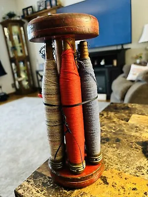 Antique Vintage Industrial Spool Spindle Bobbin (6)  W/ Factory Thread Holder • $23.99