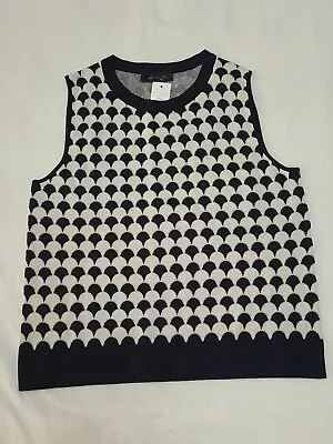 NWT Ann Taylor Women Navy White Scallop Sleeveless Crop Tank Shell Top • $25