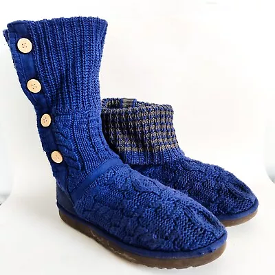 UGG Australia Leland Blue Indigo Classic Cardy Sheepskin Slouch Boots 10 1000464 • $29.99