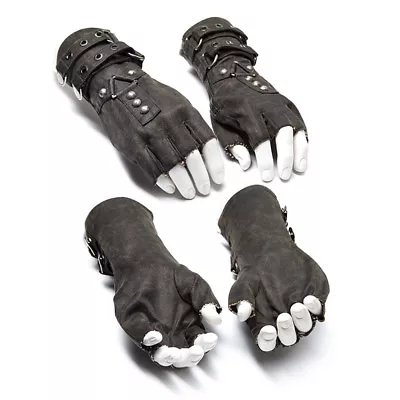Punk Rave Cool Steampunk Fingerless Gloves Military Gothic Rock Motocycle Gray • $49