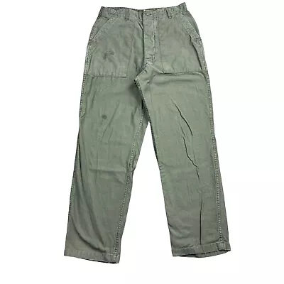 Vintage 70s OG-107 Vietnam Fatigue Green Sateen Army Military Pants Men’s 31x30 • $49.99