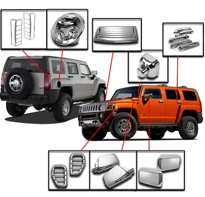 06-10 Hummer H3 Chrome Cover Trim 24pcs Combo Side Mirror Hood Deck Vent Antenna • $369.95