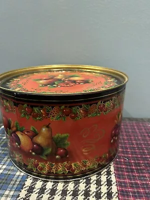 Vintage Large Round Fruit Cake Metal Tin Box Storage Multi Color Container Apple • $27