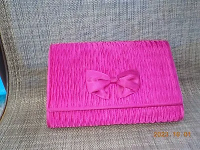 Hot Pink Crinkle Satin Evening Clutch Shoulder Bag By Carla Marchi • $15
