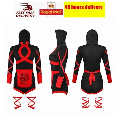 Women Ninja Warrior Costume Jumpsuit Uniform Sexy Carnaval Girl Outfit Hot • £16.52