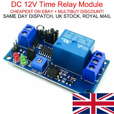 £4.99 • Buy Time Delay Relay DC 12V NO/NC 250V AC Turn On/Turn Off Switch Module L50
