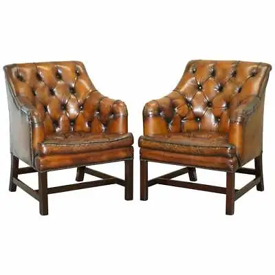 Pair Of Rrp £10400 George Smith Restored Brown Leather Occasional Armchairs Desk • £5000