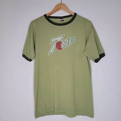 TNT Vintage 7 Up Logo T Shirt Sz M Green Retro Worn In Graphic Ringer Tee Faded • $18.99