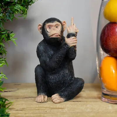 Rude Monkey Ornament Cheeky Crude Animal Statue Middle Finger Up Chimp Sculpture • £21.99