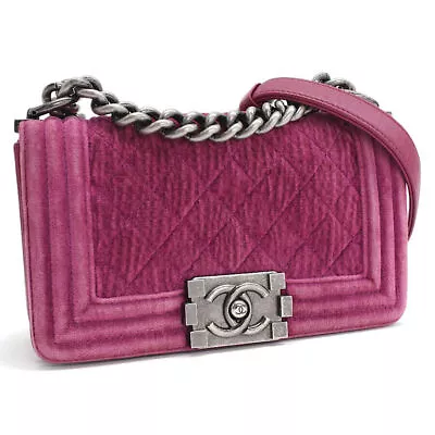 CHANEL BOY CHANEL Quilted Velvet Ruthenium-tone Small Hand Shoulder Bag  F03A • $5299.27