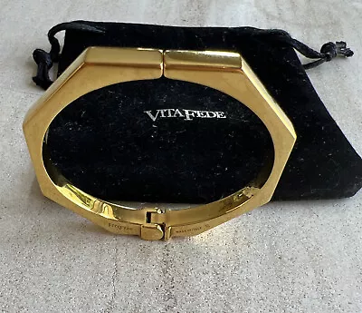 Vita Fede Italy S Gold Tone Sleek Octagonal Hinged Bangle Bracelet Gently Used • $89