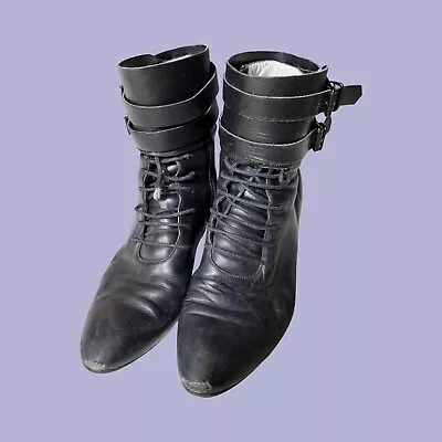 Veronique Branquinho Vintage Black Leather Ankle Boots Sz 38 • $59