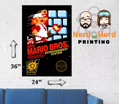 Super Mario Bros. NES Box Art Poster Multiple Sizes 11x17-24x36 Inches • $27.99